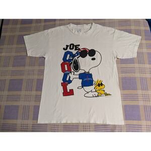 Vintage 90s Snoopy Joe Cool Woodstock Motorcycle White Large T Shirt America USA
